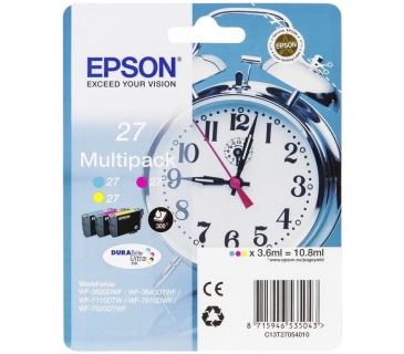 Cartouche d encre Epson 27 cartouche d encre cyan, Magenta et jaune capacité standard 3x3.6ml 3x350 pages combopack sans alarme - DURABrite - Epson