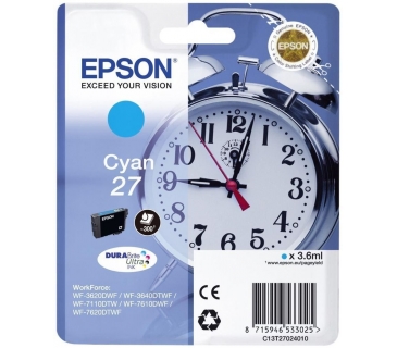Cartouche d encre Epson 27 cartouche d encre cyan capacité standard 3.6ml 350 pages blister sans alarme - DURABrite ultra encre - Epson