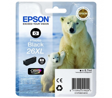 Cartouche d encre Epson 26XL cartouche dencre photo noir haute capacité 8.7ml 400 photos blister sans alarme - Epson