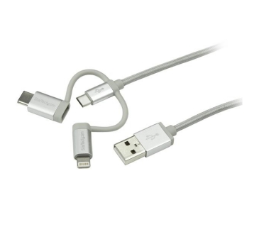 Câble USB 1m 3ft USB Multi Charger Cable - Lightning USB-C Micro-B - Braided - Startech