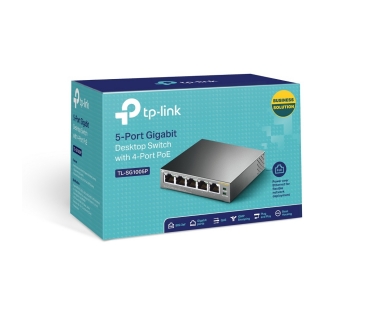 Hub Switch TP-Link 5-Port Gigabit Desktop Switch with 4-Port PoE 5 Gigabit RJ45 ports including 4 PoE ports 56W PoE Power supply steel case - TP-Link