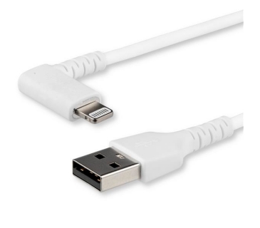 Câble USB 2m / 6.6ft Angled Lightning to USB Cable - Heavy Duty MFI Certified Lightning Cable - White - USB to Lightning (RUSBLTMM2MWR) - Startech