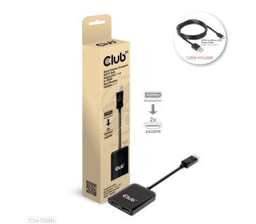 Adaptateur Ecran Club3D DP 1.4 TO 2 HDMI SUPPORTS UP TO 2 4K60HZ - USB POWERED