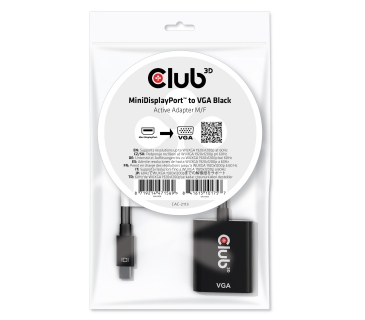 Adaptateur Ecran Club3D Mini Dispal Port 1.1A MALE TO VGA FEMALE ACTIVE ADAPTER BLACK