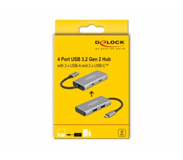 HUB Adapter USB / A / C Multi DELOCK HUB USB 3.2Gen2 Typ-C 2xTyp-A Bu 2xTyp-C Bu extern