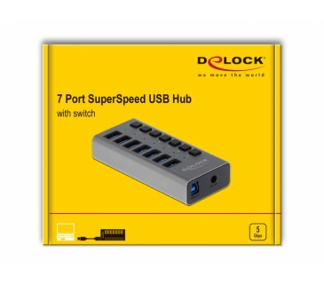 HUB Adapter USB / A / C Multi DELOCK Externer SuperSpeed USB Hub with 7 Ports + Schalter