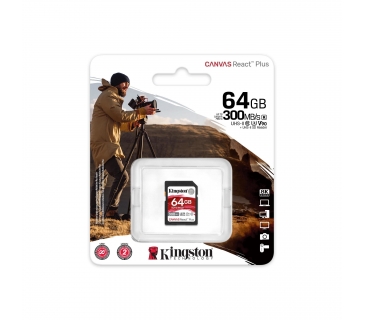 Carte Mémoire KINGSTON 64GB Canvas React Plus SDXC UHS-II 300R/260W U3 V90 for Full HD/4K/8K - Kingston