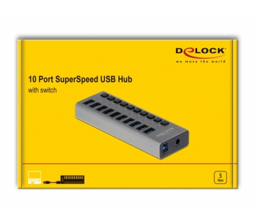 HUB Adapter USB / A / C Multi DELOCK Externer SuperSpeed USB Hub with 10 Ports + Schalter