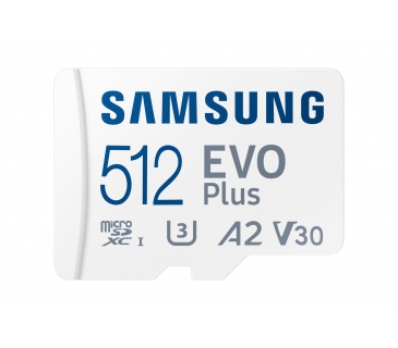 Carte Mémoire EVO PLUS microSD 512GB 2024 incl. SD Adapter memory card UHS-I U3 Full HD and 4K UHD 160MB/s read BE (P) - Samsung