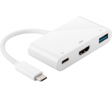 HUB Adapter USB / A / C Multi USB-C to USB 3.0/HDMI/USB-C HDMI1.4 Female/USB3.0A Female/ USB-C Female, 0,2m, white