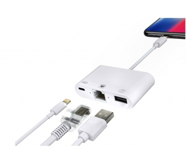 HUB Adapter USB / A / C Multi LIGHTNING HUB - iPhone / iPad Lightning - RJ45 + Power Adapter with Lightning Connector