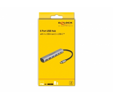 HUB Adapter USB / A / C Multi DELOCK 6 Port USB Hub with 4x USB-A und 2x USB-C Buchse