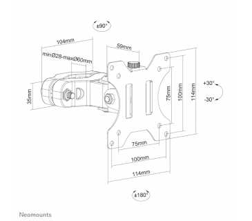 Fixation TFT LCD TV NewStar Neomounts by Newstar Screen Pole Clamp/Truss Mount 1 pivot VESA 100x100 (pole diameter 28-60 mm) - Newstar