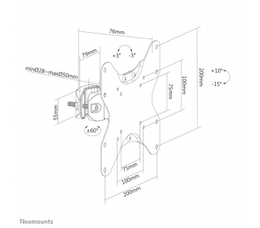 Fixation TFT LCD TV NewStar Neomounts by Newstar Screen Pole Clamp/Truss Mount 1 pivot VESA 200x200 (polediameter 28-50 mm) - Newstar