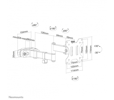 Fixation TFT LCD TV NewStar Neomounts by Newstar Screen Pole Clamp/Truss Mount 3 pivots VESA 100x100 (pole diameter 28-60 mm) - Newstar