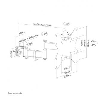 Fixation TFT LCD TV NewStar Neomounts by Newstar Screen Pole Clamp/Truss Mount 3 pivots VESA 200x200 (pole diameter 28-50 mm) - Newstar