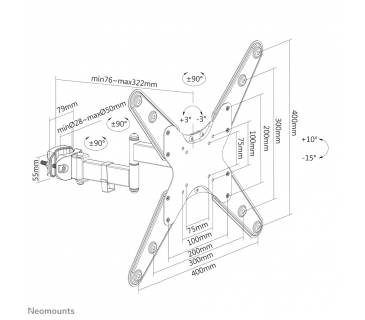 Fixation TFT LCD TV NewStar Neomounts by Newstar Screen Pole Clamp/Truss Mount 3 pivots VESA 400x400 (pole diameter 28-50 mm) - Newstar