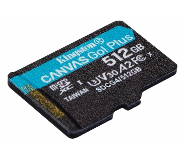 Carte Mémoire KINGSTON 512GB microSDXC Canvas Go Plus Gen4 200MB/s A2 U3 V30 Card + Adapter